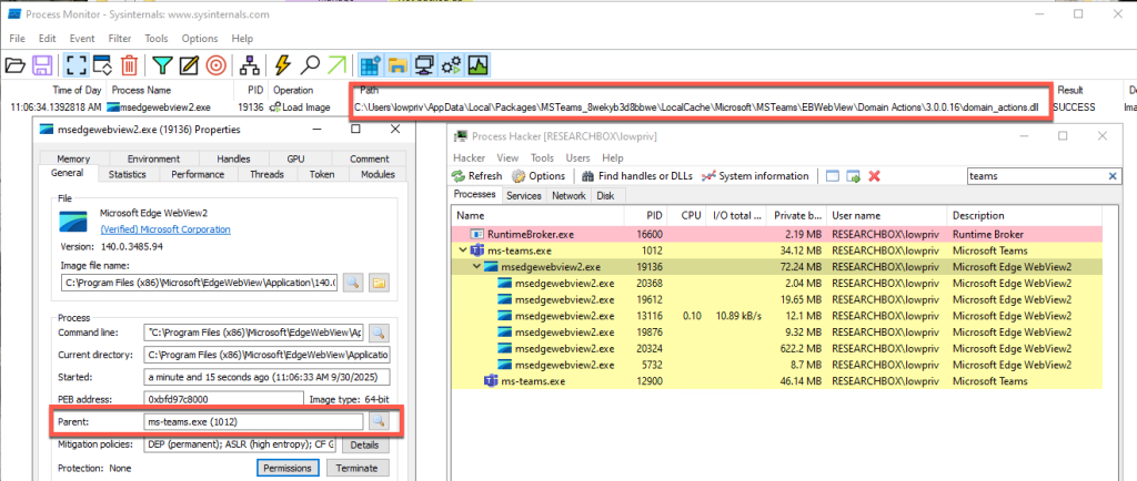 Process Monitor – Showing the Child Process of Ms-Teams.exe